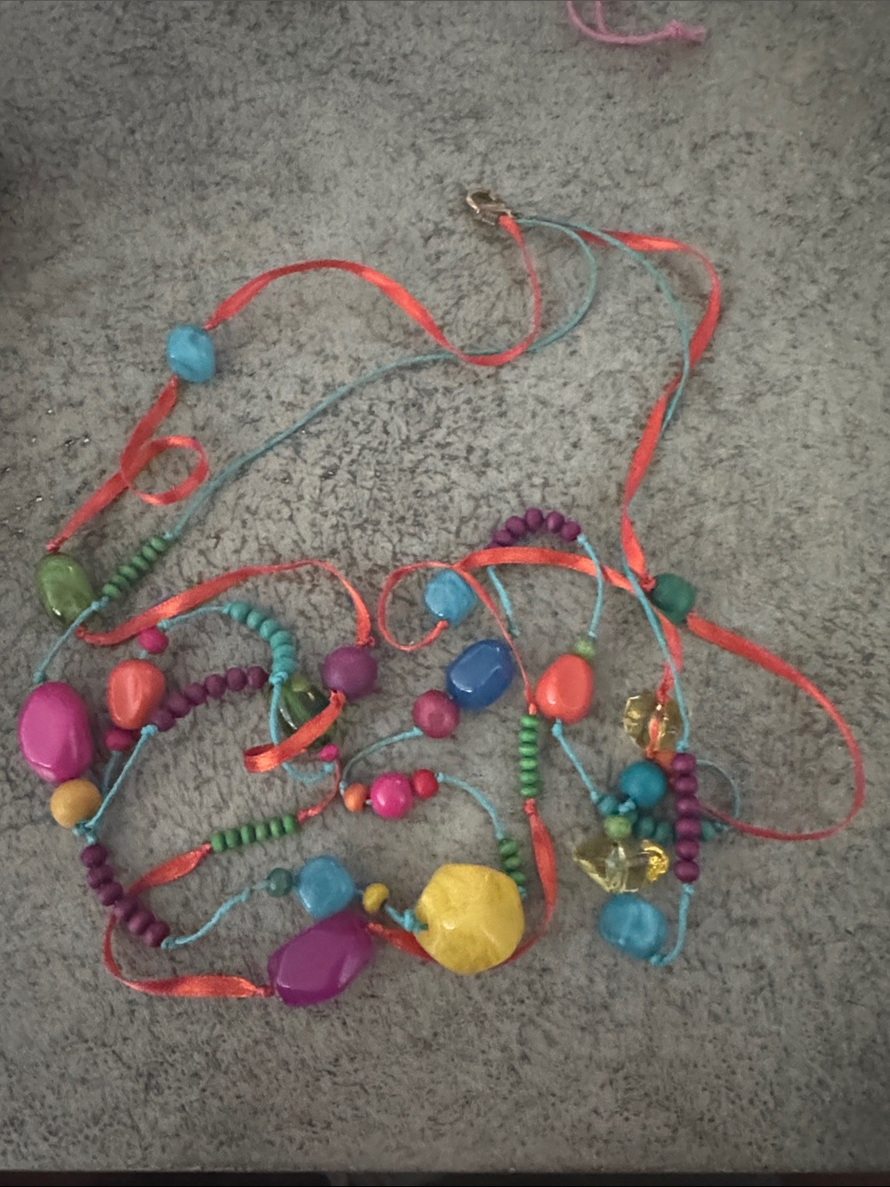 Kids Multicolor Beaded Necklace with Ribbon